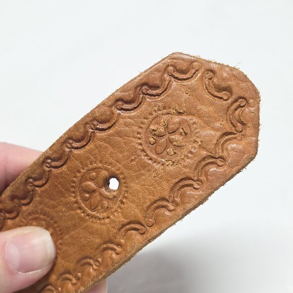 Vintage SEBASTIAN SA ELCHE Hand Tooled Cognac Brown Leather Studded Belt Spain main image 8